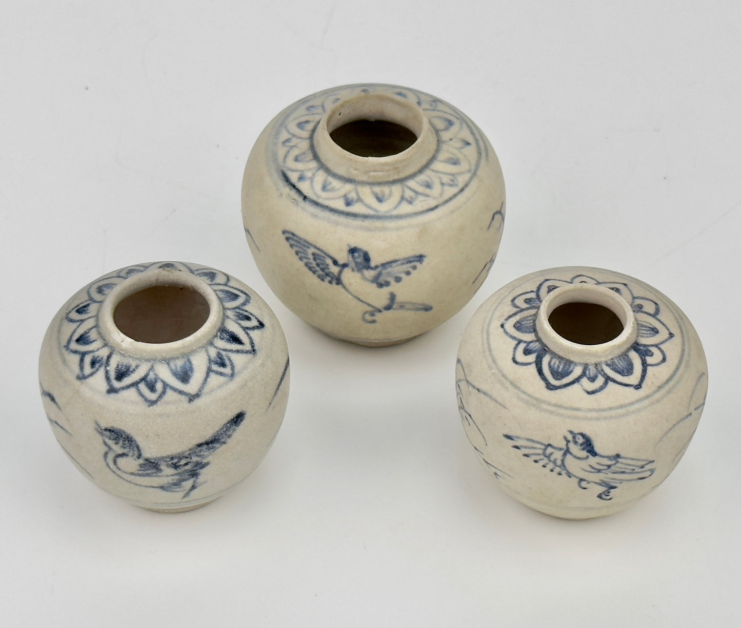 Three Annamese Small Jars with bird design, 15th century, Le Dynasty