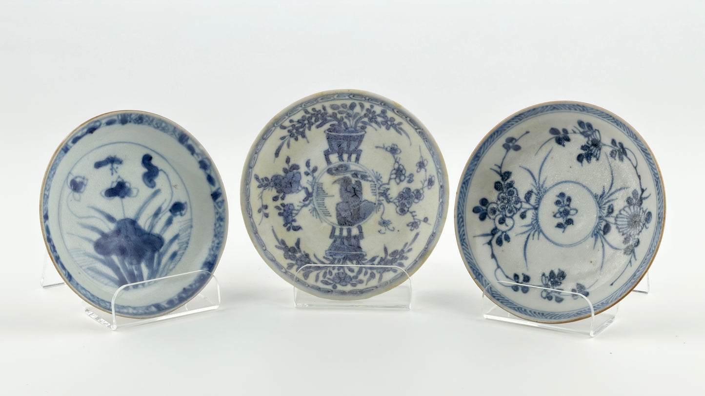 Three Blue And White 'Floral' Saucers Circa 1725, Qing Dynasty, Yongzheng Reign