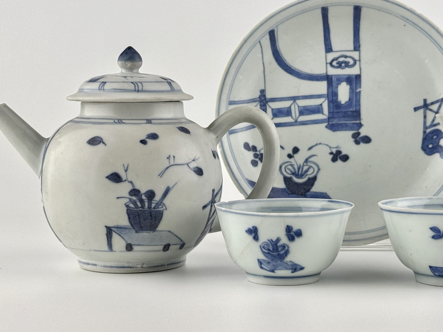 Imari Pavilion Pattern Blue And White Tea Set C 1725, Qing Dynasty, Yongzheng Reign