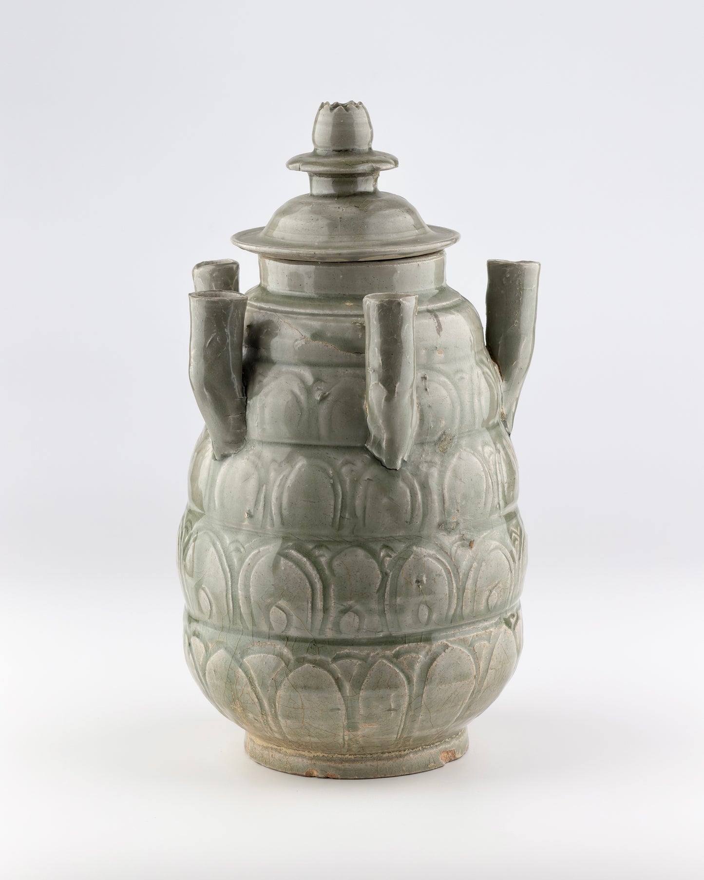 Longquan Celadon Five-Spouted Jar, Five Dynasties/Song Dynasty