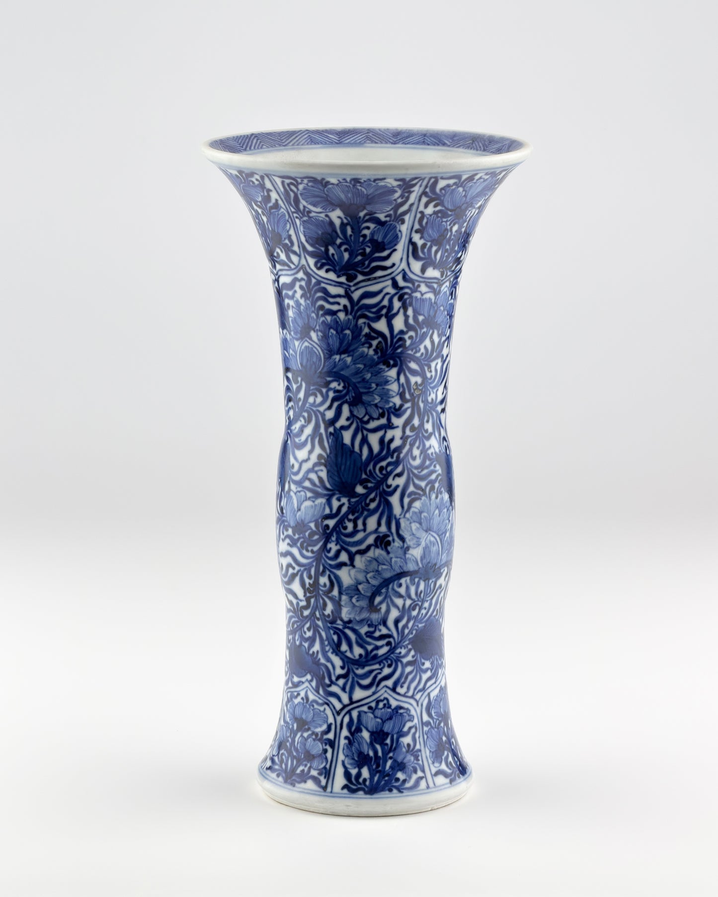 ANCIENT GU BLUE AND WHITE SHAPE VASE, QING DYNASTY, KANGXI ERA, CIRCA 1690