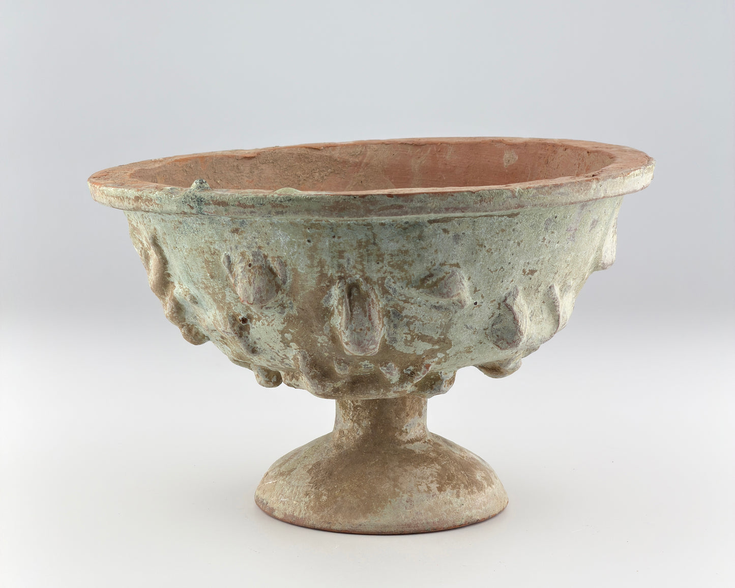 Green-Glazed Pottery High-Footed Bowl with Animal Reliefs, Han Dynasty