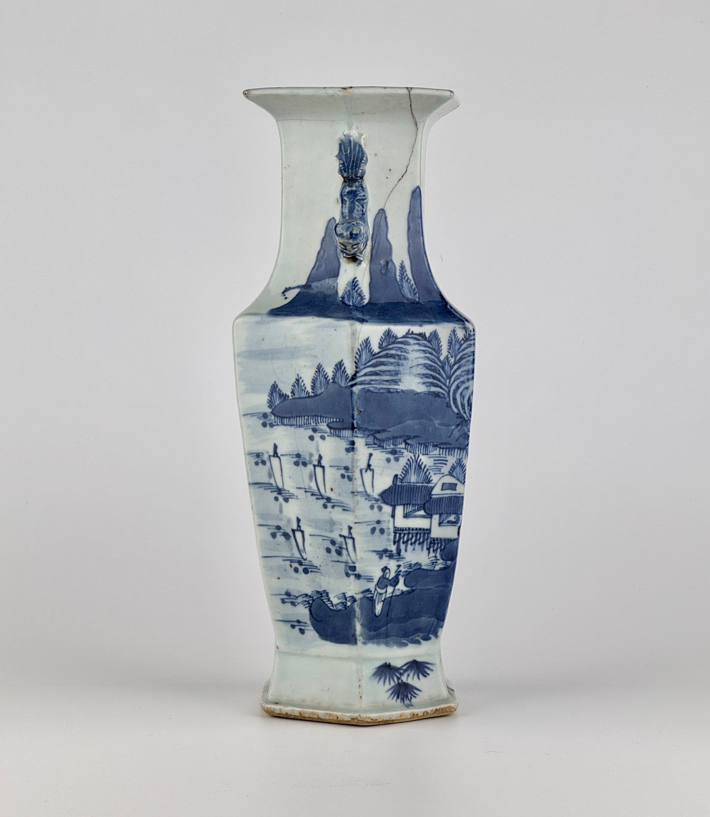 Hexagonal Porcelain Vase with Landscape Decoration, Late Qing Period