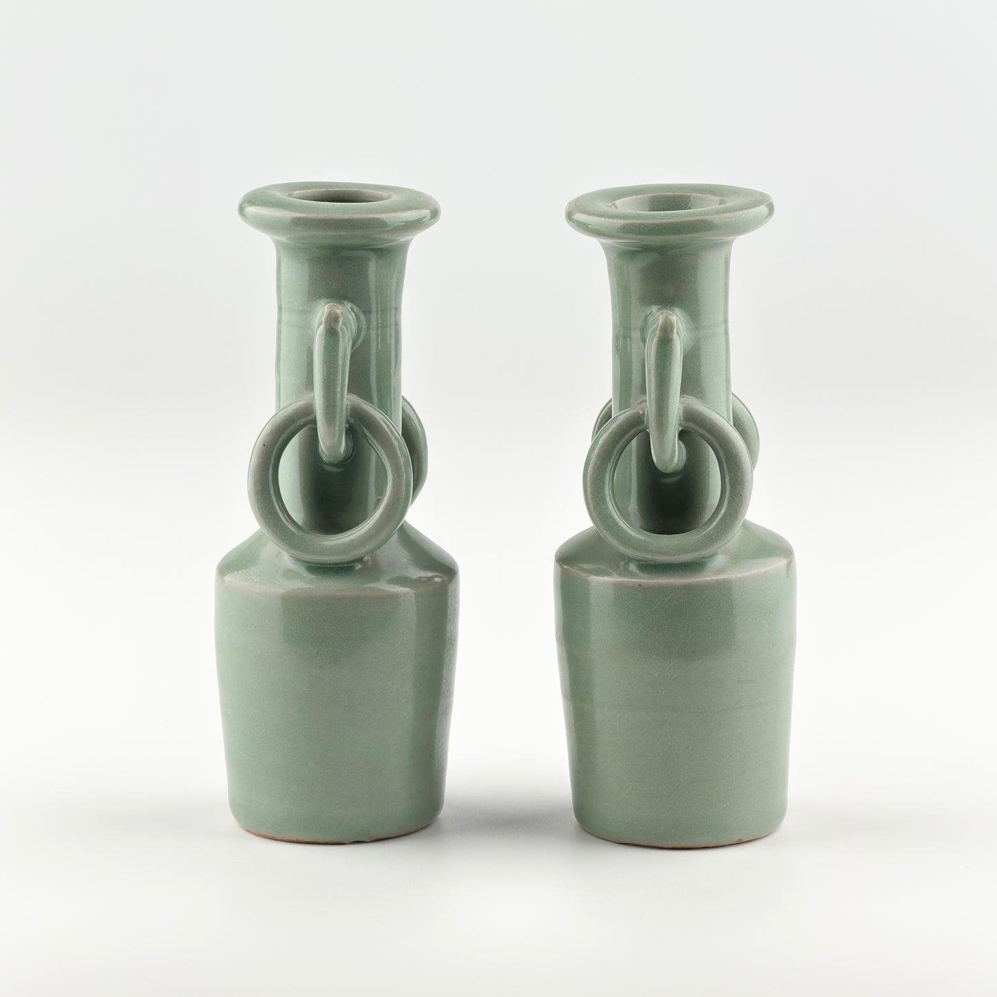 Pair of Celadon Vases with Double Handles, Song-Yuan Dynasty