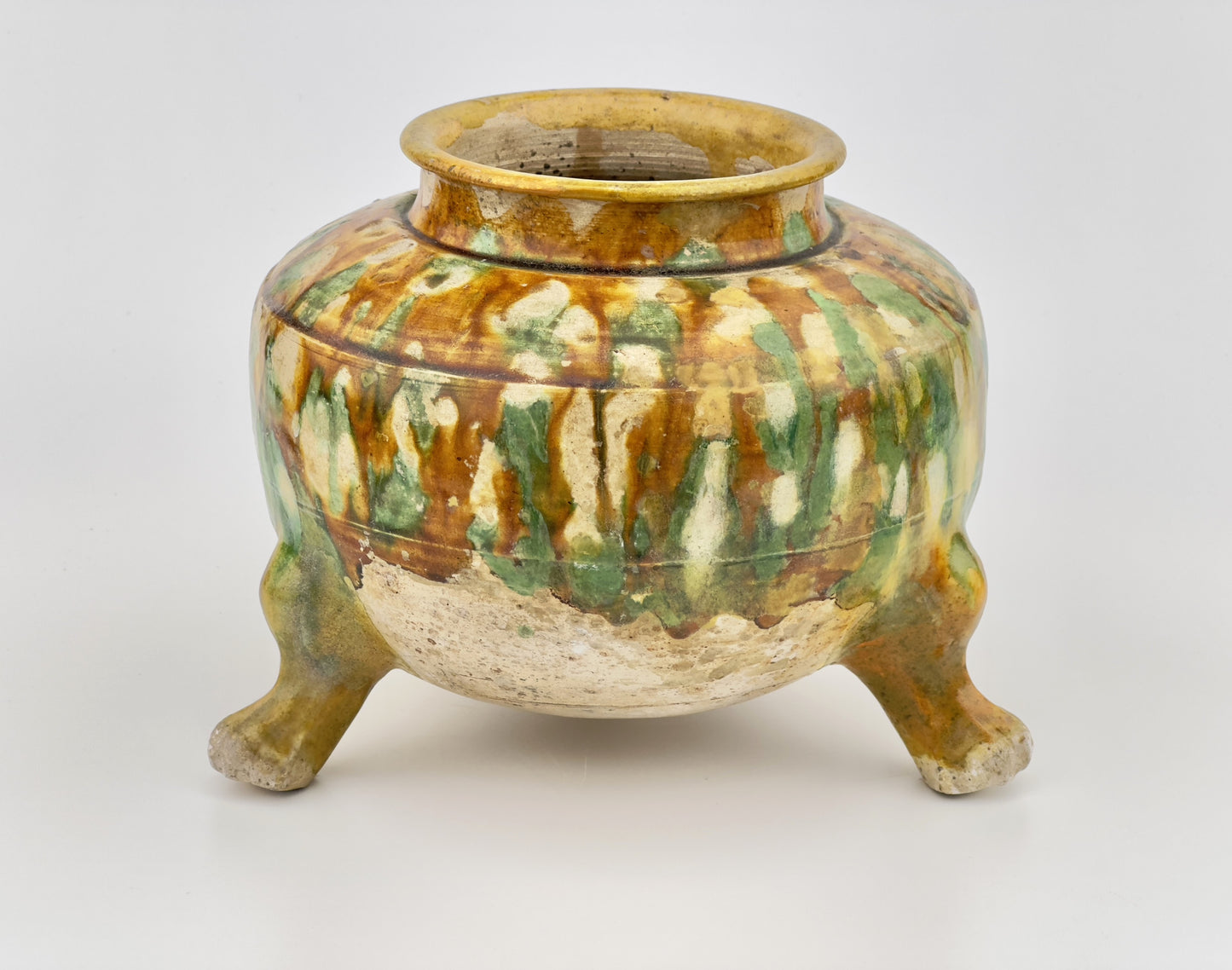 Sancai-Glazed Pottery Tripod Jar, Tang Dynasty