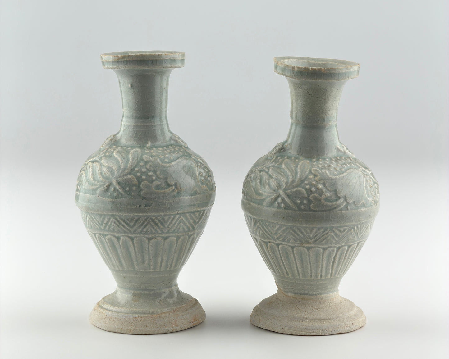 Two white ware vases with flower design, Yuan Dynasty, 14th century