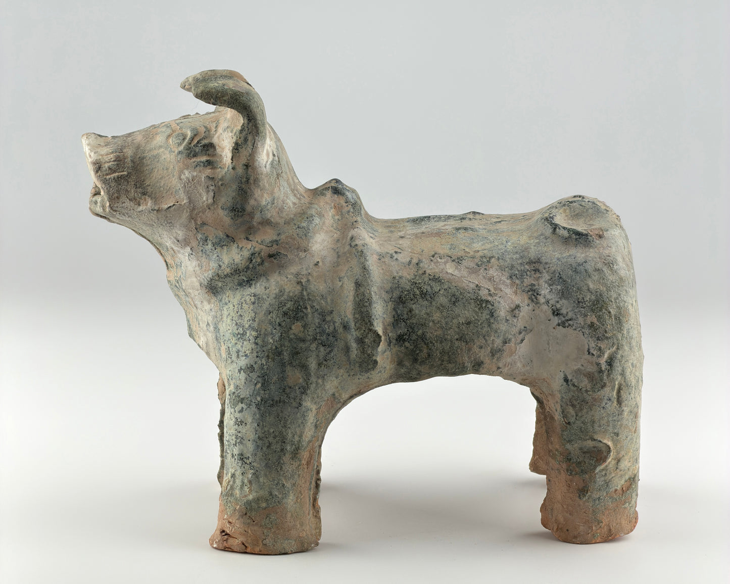 Green Glazed Red Pottery Figure of Dog, Han dynasty (206 BC-220 AD)