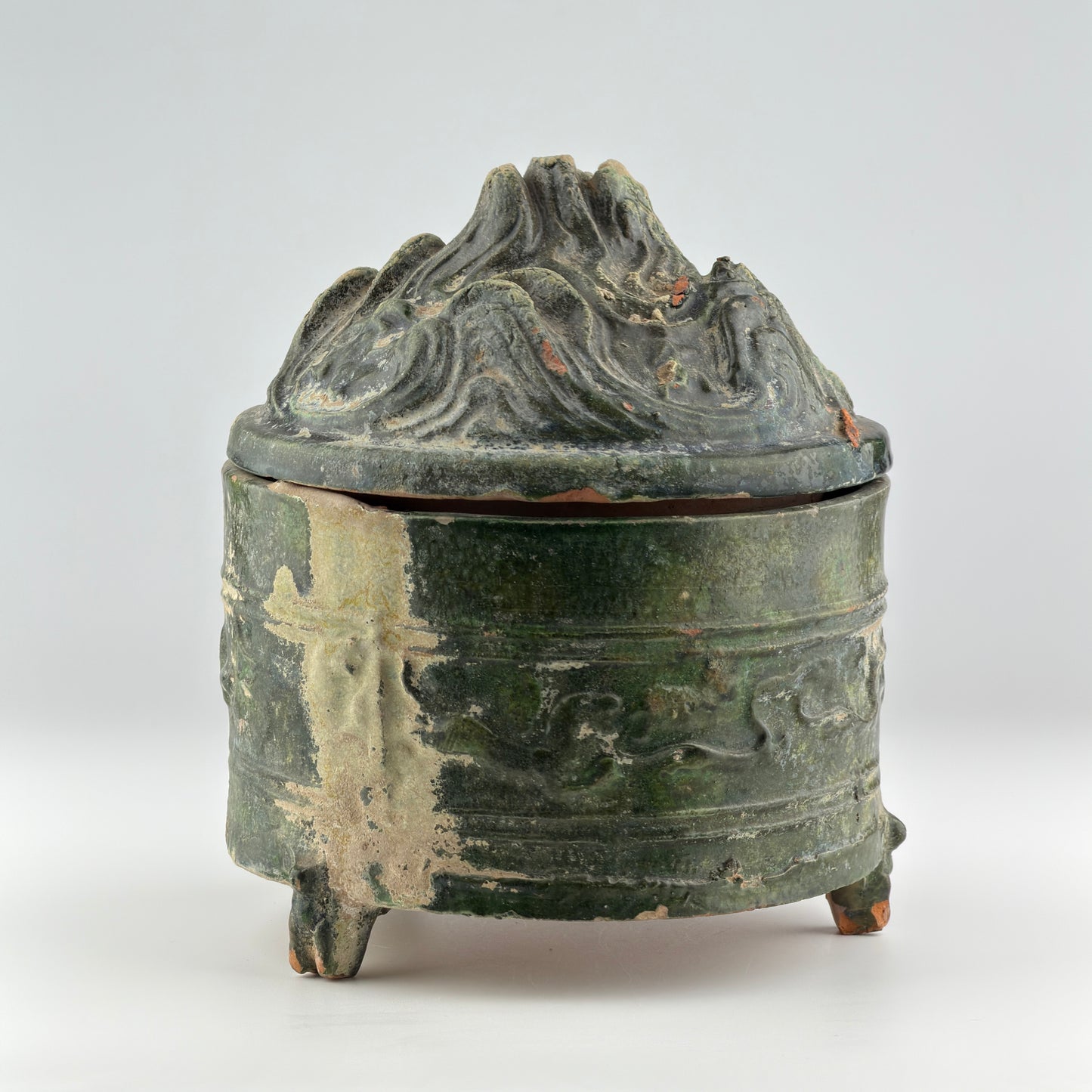 GREEN-GLAZED POTTERY TRIPOD 'HILL' JAR, HAN DYNASTY, 206 BC - 220 AD