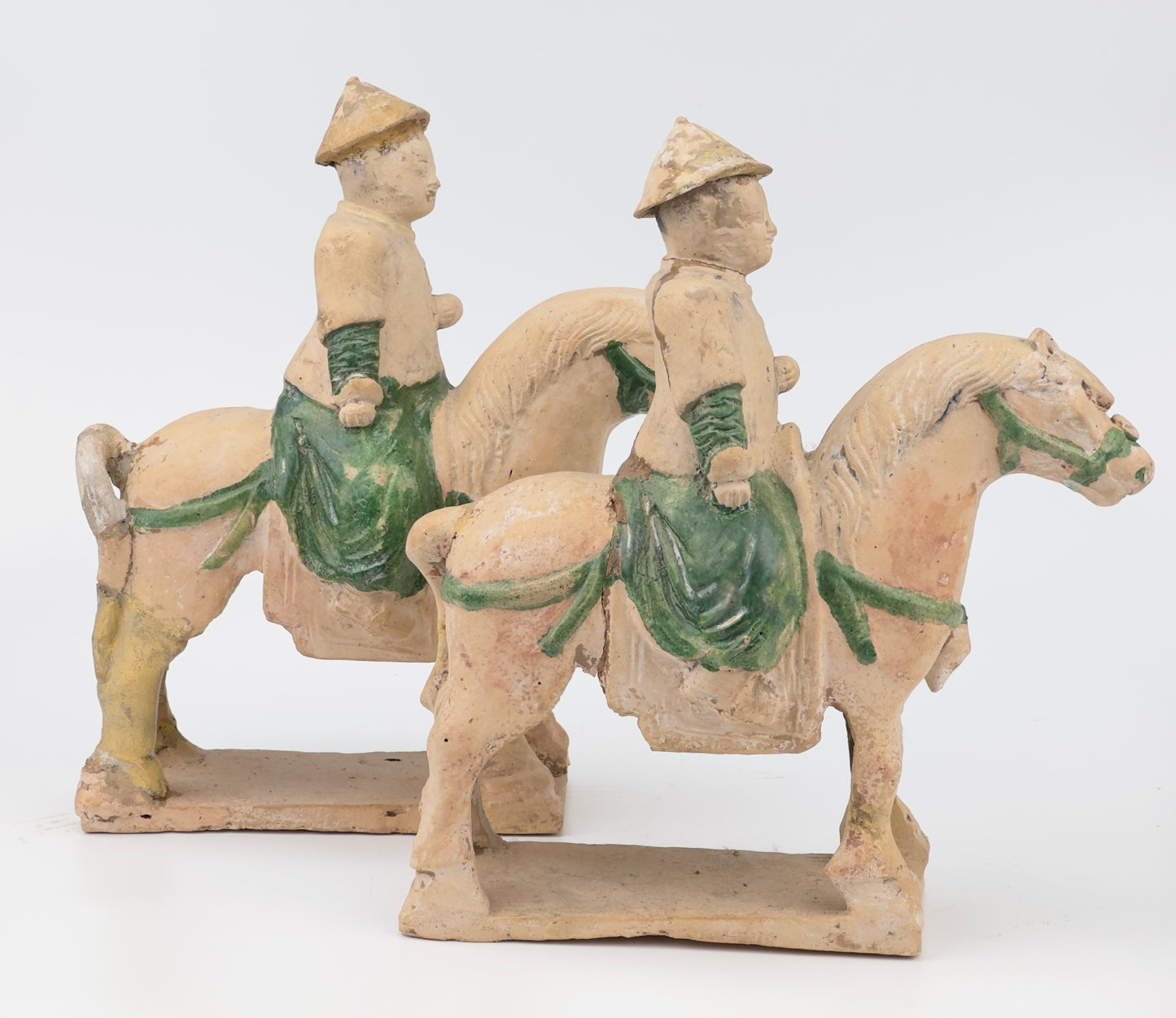 Two Green Glazed Horses and Riders, Ming period(15-16th Century)