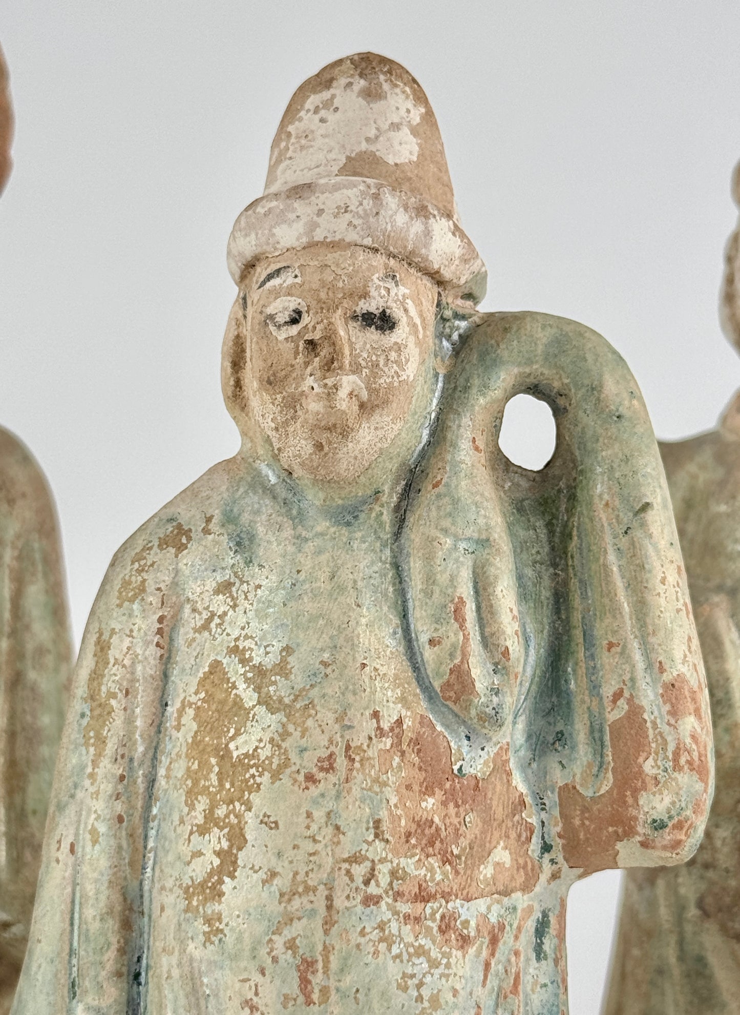 Five Green Glazed Pottery Attendant Figures, Ming Period