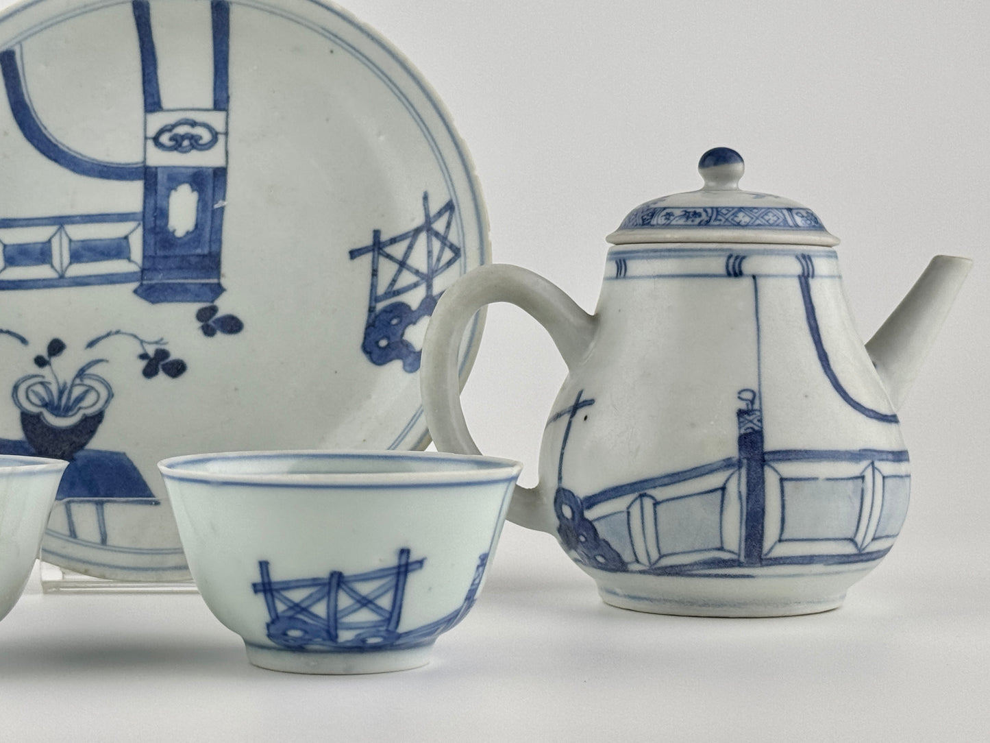 Imari Pavilion Pattern Blue And White Tea Set C 1725, Qing Dynasty, Yongzheng Reign