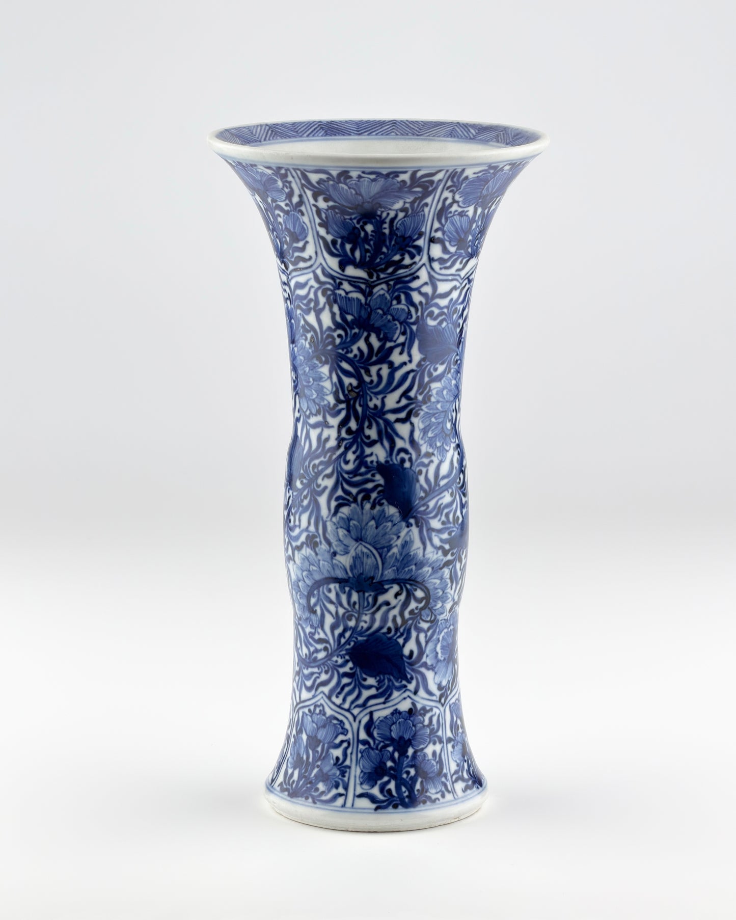 ANCIENT GU BLUE AND WHITE SHAPE VASE, QING DYNASTY, KANGXI ERA, CIRCA 1690