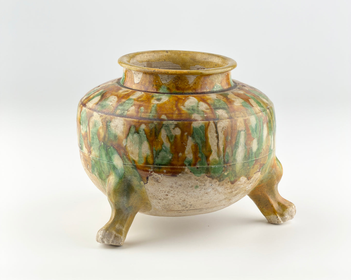 Sancai-Glazed Pottery Tripod Jar, Tang Dynasty
