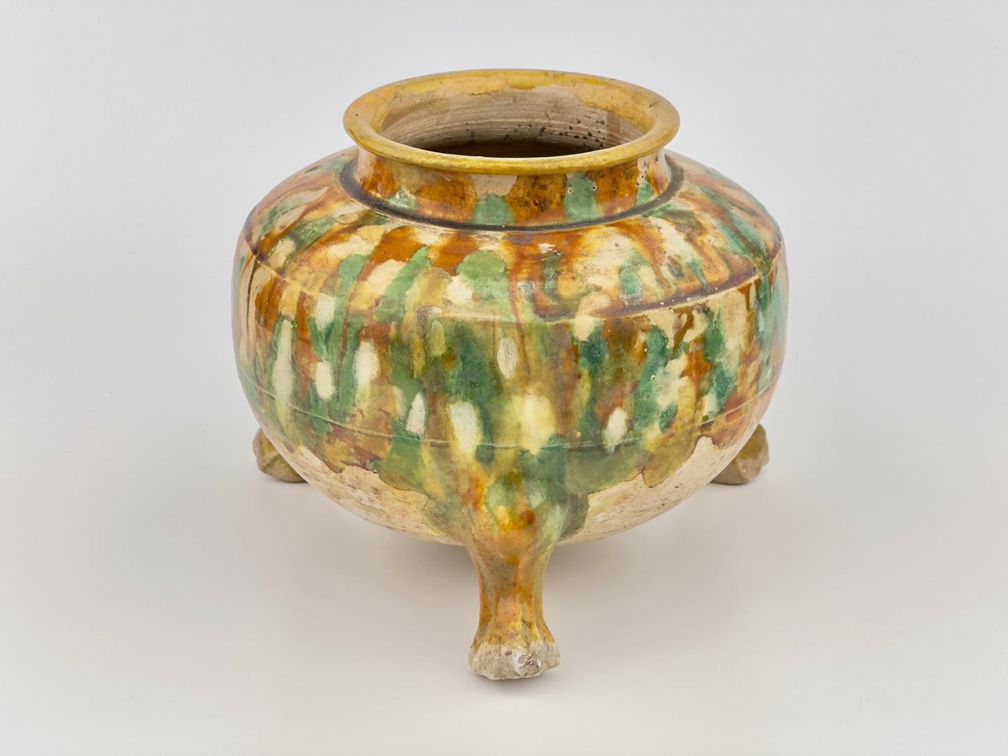 Sancai-Glazed Pottery Tripod Jar, Tang Dynasty