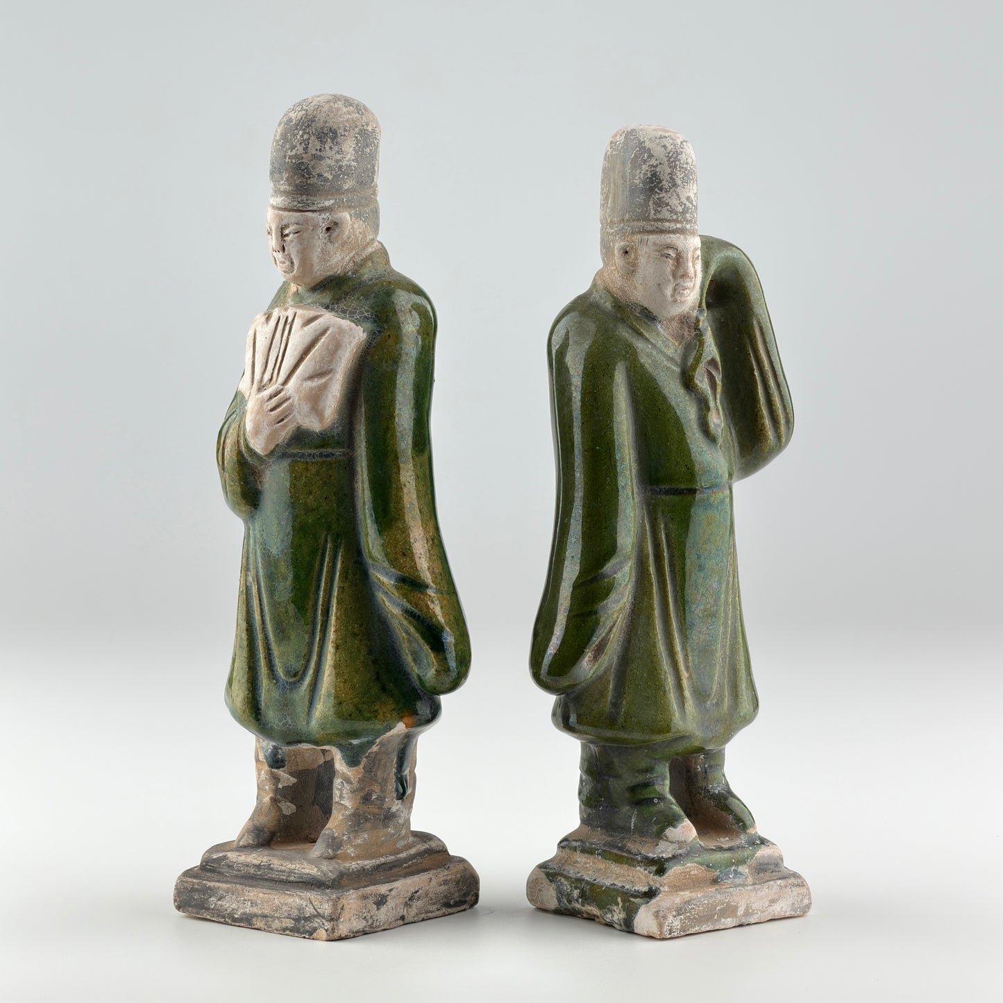 Two Green Glazed Court Figures, Ming Period