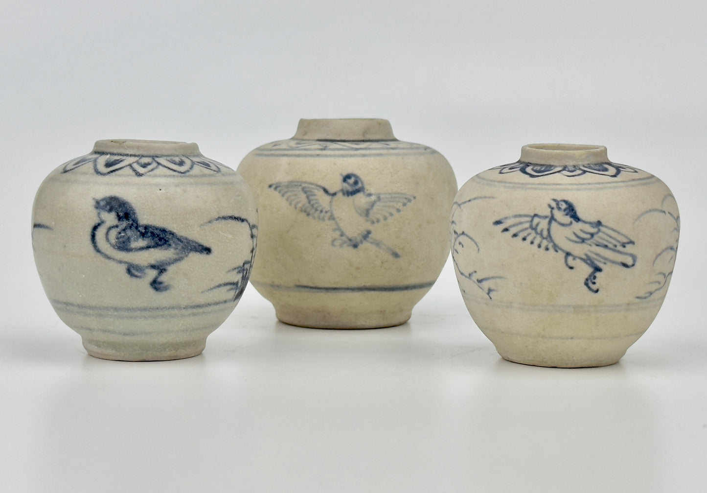 Three Annamese Small Jars with bird design, 15th century, Le Dynasty