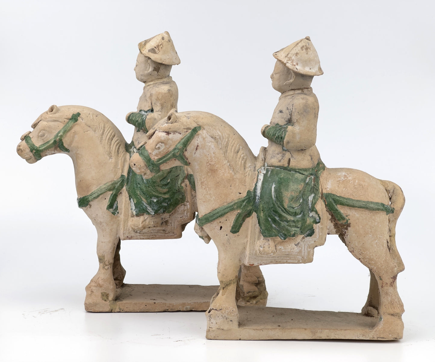 Two Green Glazed Horses and Riders, Ming period(15-16th Century)