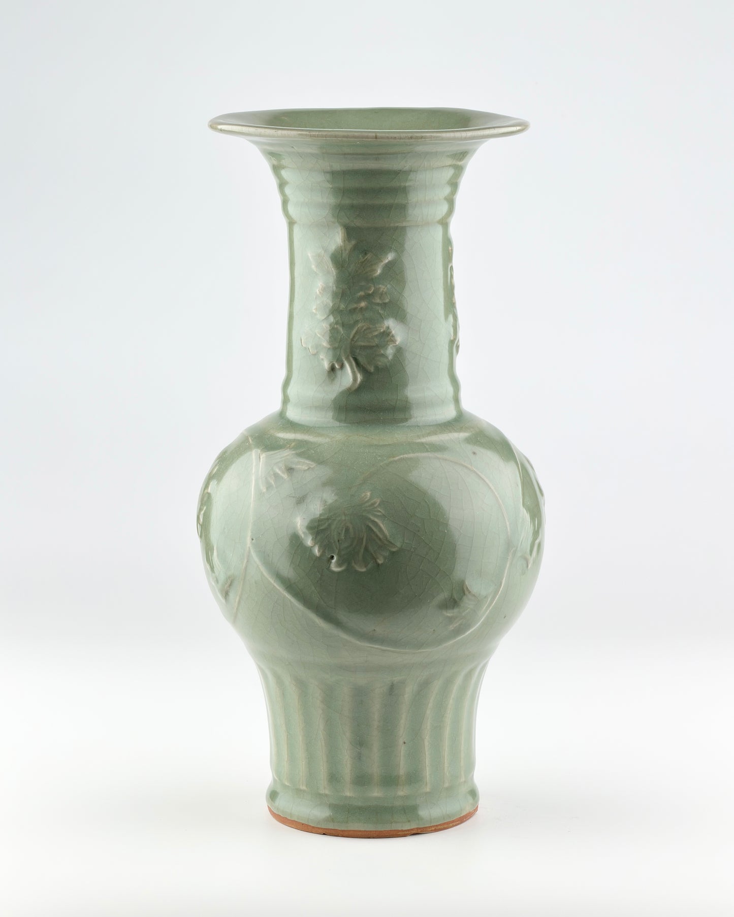 Rare Longquan Celadon 'Peony' Vase, Yuan-Ming