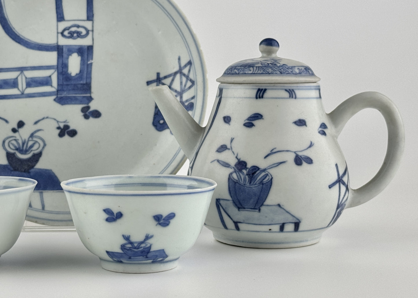 Imari Pavilion Pattern Blue And White Tea Set C 1725, Qing Dynasty, Yongzheng Reign