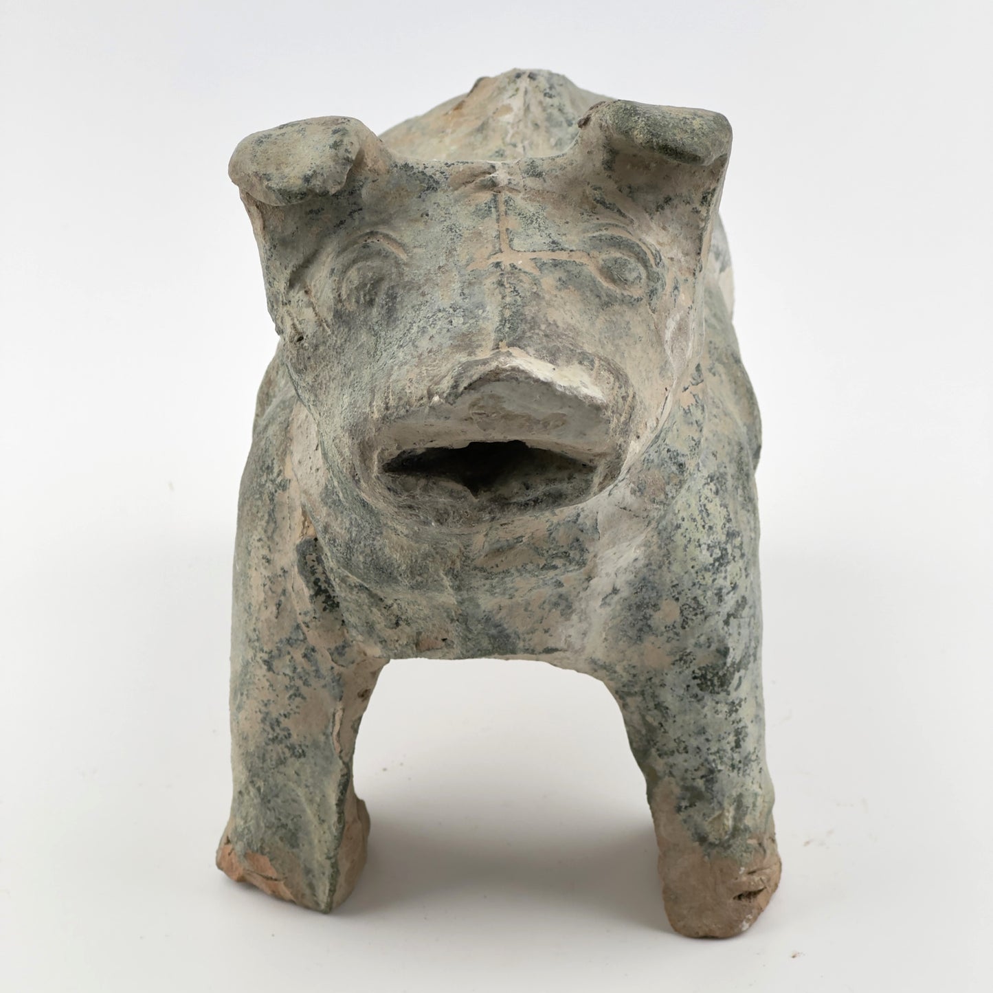 Green Glazed Red Pottery Figure of Dog, Han dynasty (206 BC-220 AD)