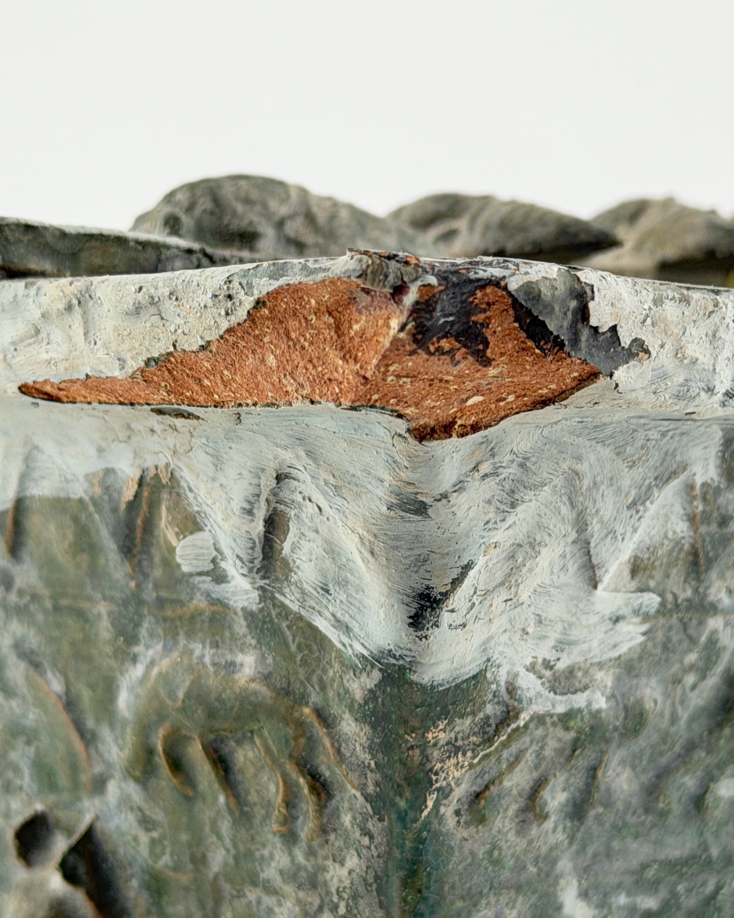 Rare Pottery Rectangular Brazier with cicadas in Green Glaze, Han Dynasty