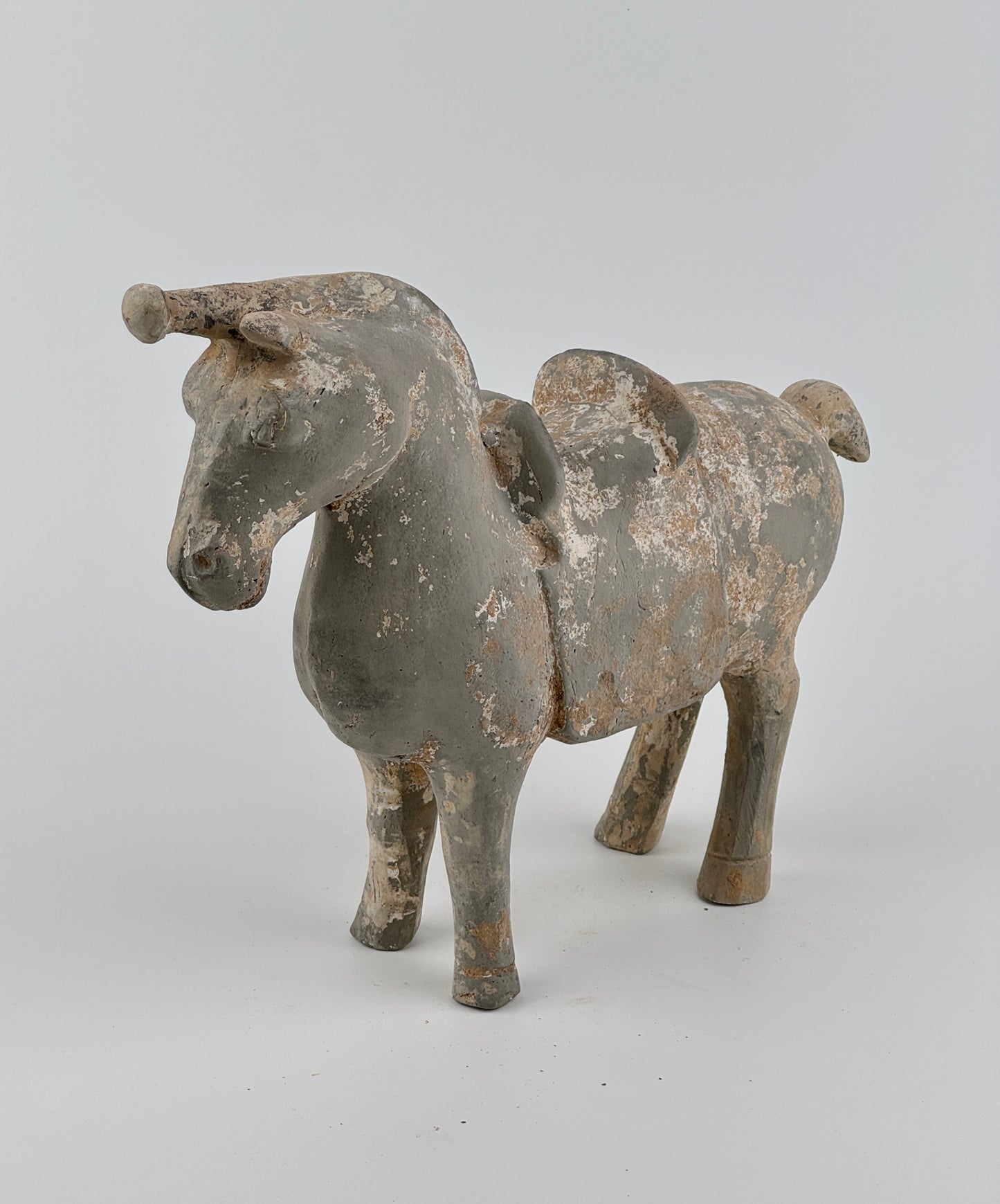 Figure of a Saddled Horse, Earthenware with traces of white slip, Western Jin-Han Dynasty