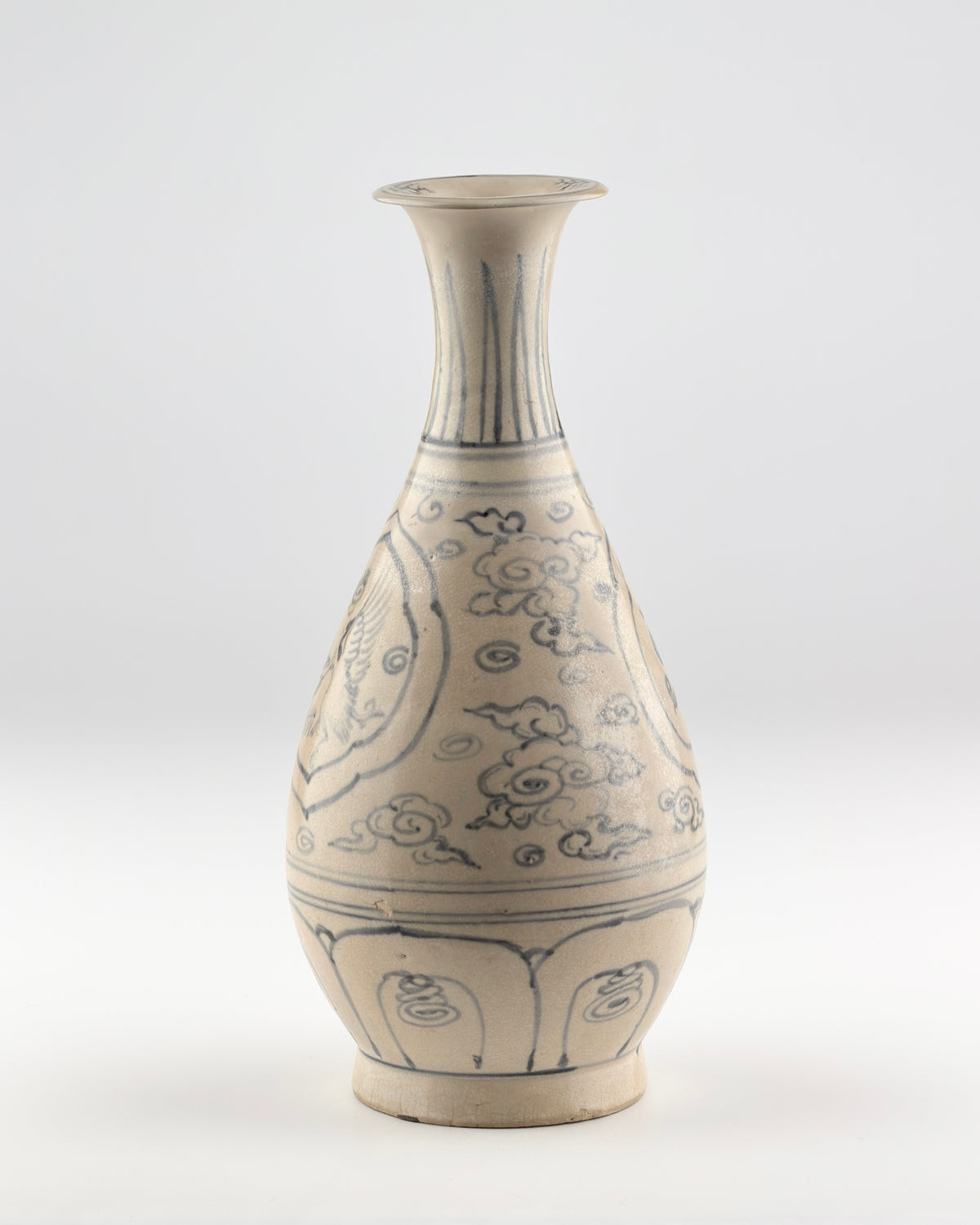 Vietnamese Le Dynasty Annamese stoneware Yuhuchun vase with cobalt blue underglaze bird and floral motifs.