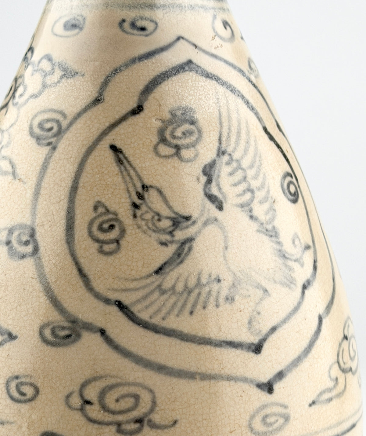 Vietnamese Le Dynasty Annamese stoneware Yuhuchun vase with cobalt blue underglaze bird and floral motifs.