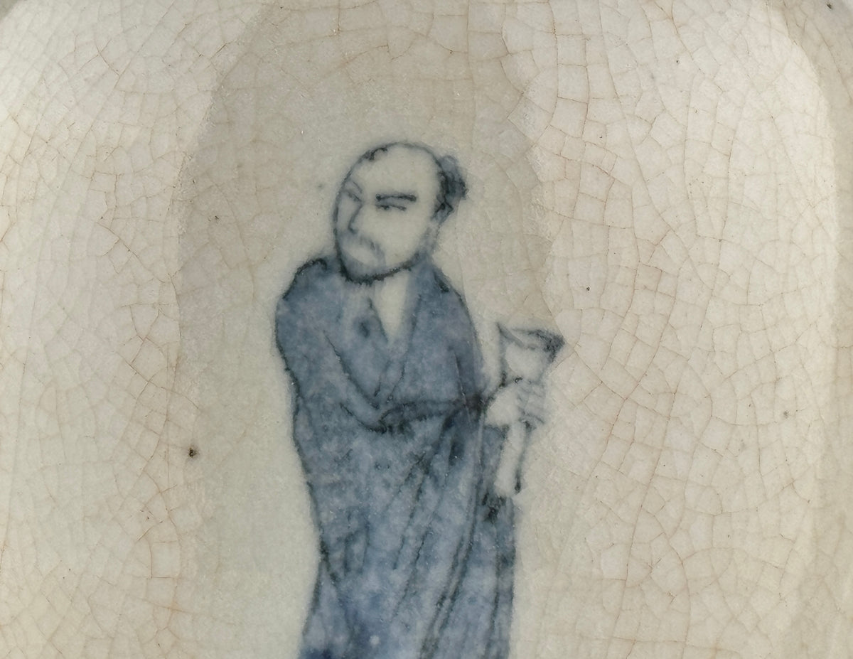Blue and white porcelain meiping vase with scholar and attendant figures in a landscape, cobalt decoration, Late Qing-Republic Period.