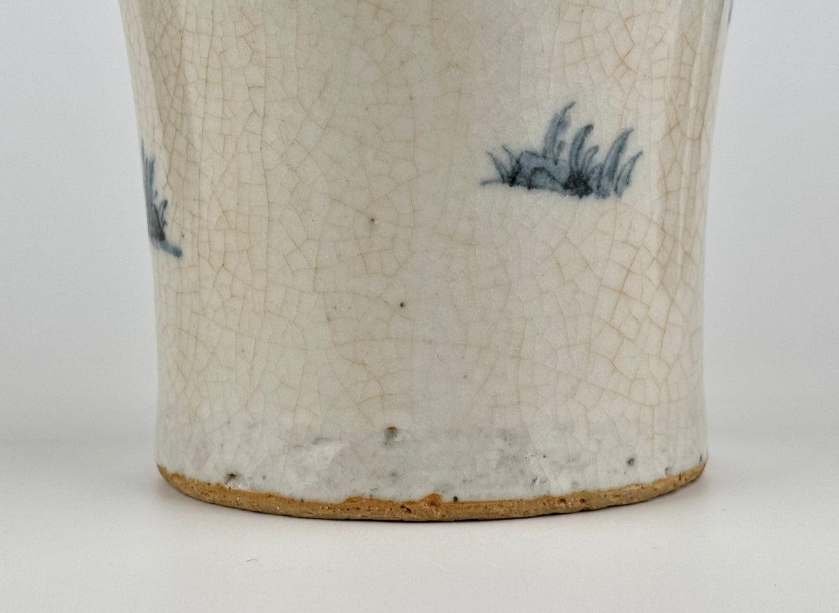 Blue and white porcelain meiping vase with scholar and attendant figures in a landscape, cobalt decoration, Late Qing-Republic Period.