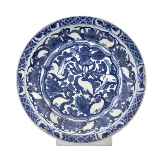 Blue and White 'Cranes in pond' Dish, Qing Dynasty, Kangxi Era, Circa 1690