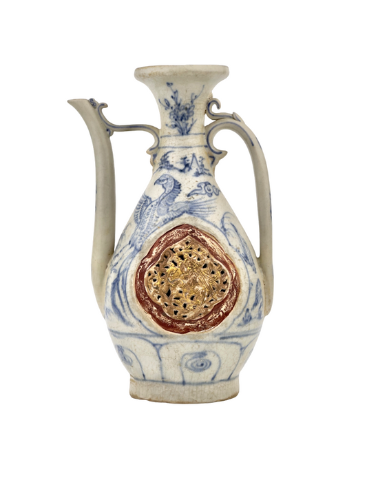 A BLUE AND WHITE RARE GILTED ANNAMESE EWER CIRCA 15TH CENTURY, LE DYNASTY (Hoi An ship)