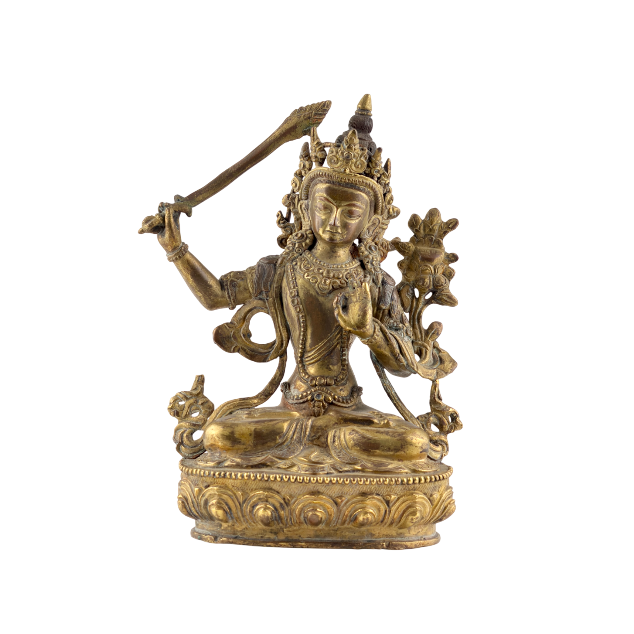 Gilt Bronze Figure of Manjusri Seated on a Lotus Base