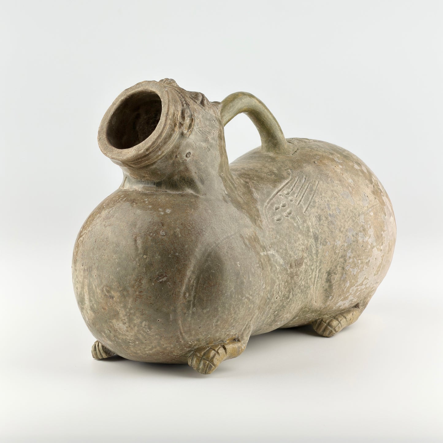 Rare Yue Celadon-Glazed Figural Vessel, Western Jin dynasty (265-420)