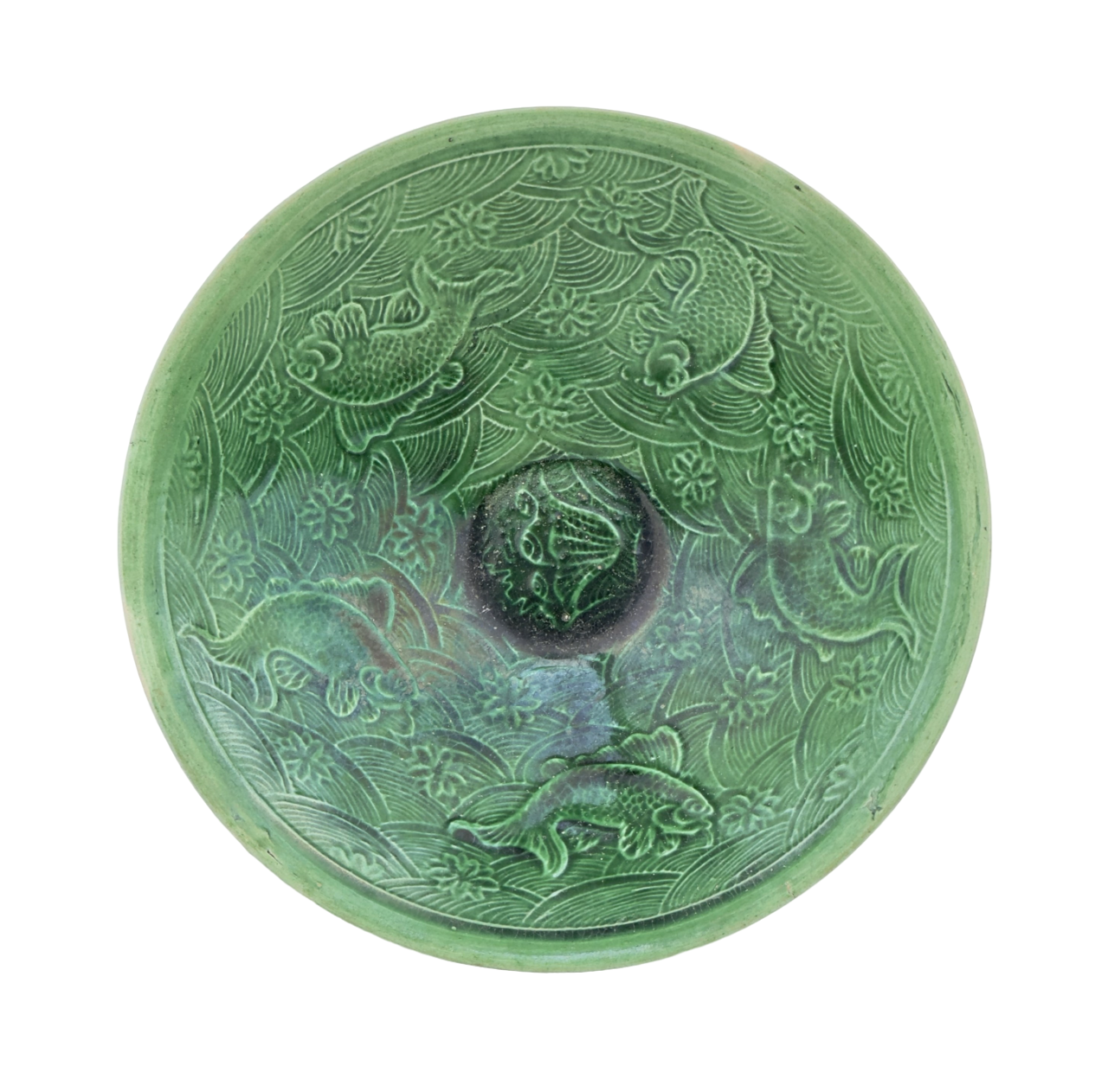 Rare Green-Glazed 'Fishes and Wave' Bowl, Liao-Song Dynasty