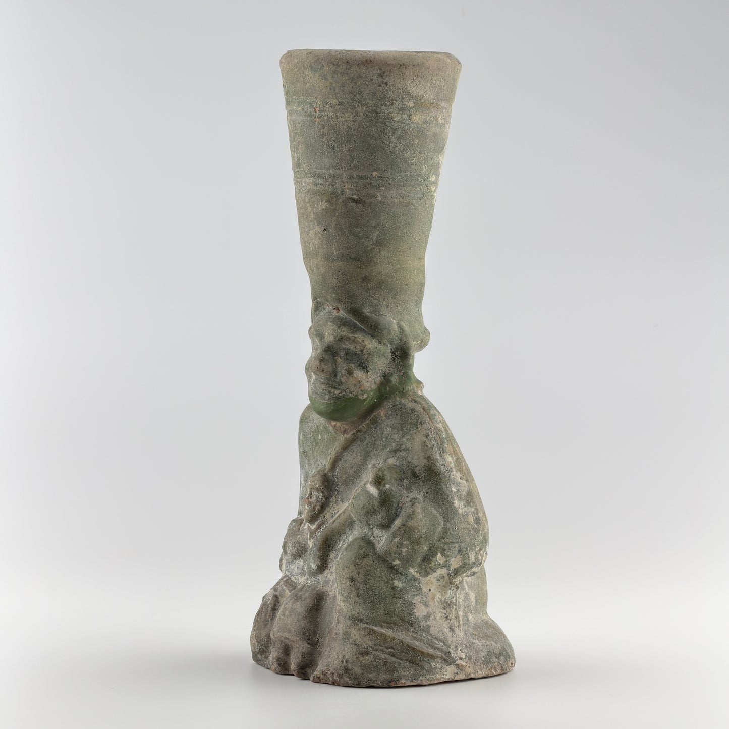 Green-glazed pottery 'figural' lamp, Han Dynasty