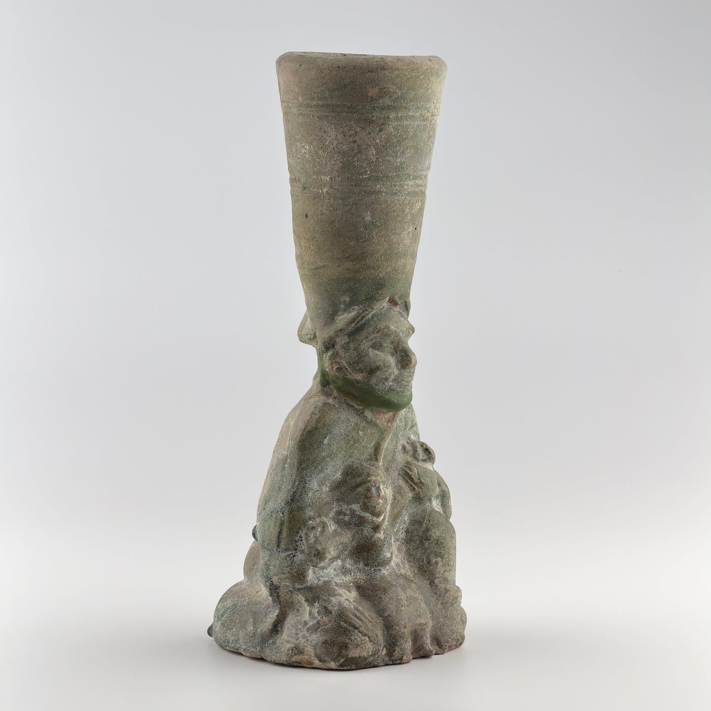 Green-glazed pottery 'figural' lamp, Han Dynasty