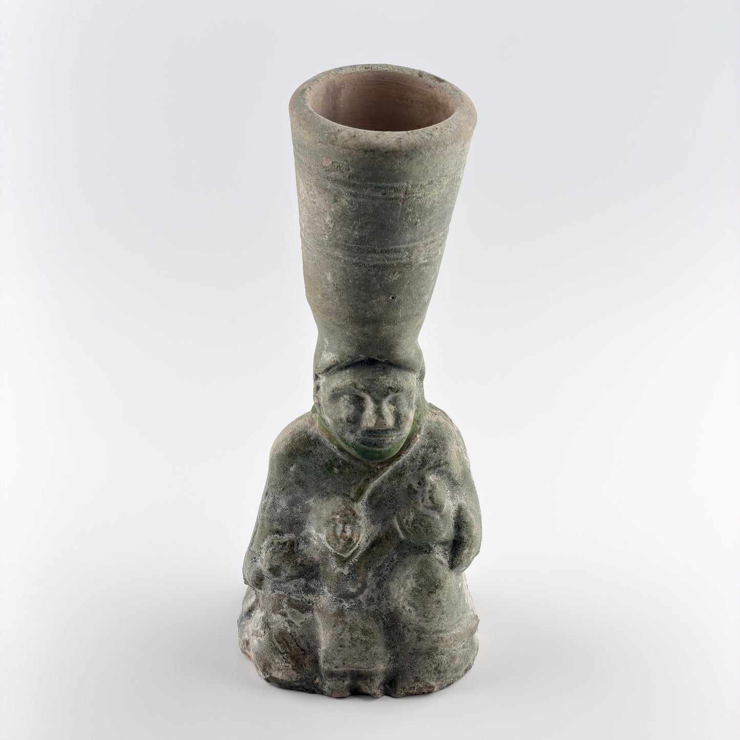 Green-glazed pottery 'figural' lamp, Han Dynasty