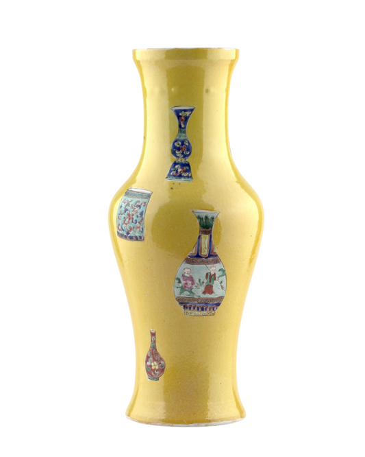 Yellow-Ground Famille Rose Vase with "Vase-within-a-Vase" Motifs