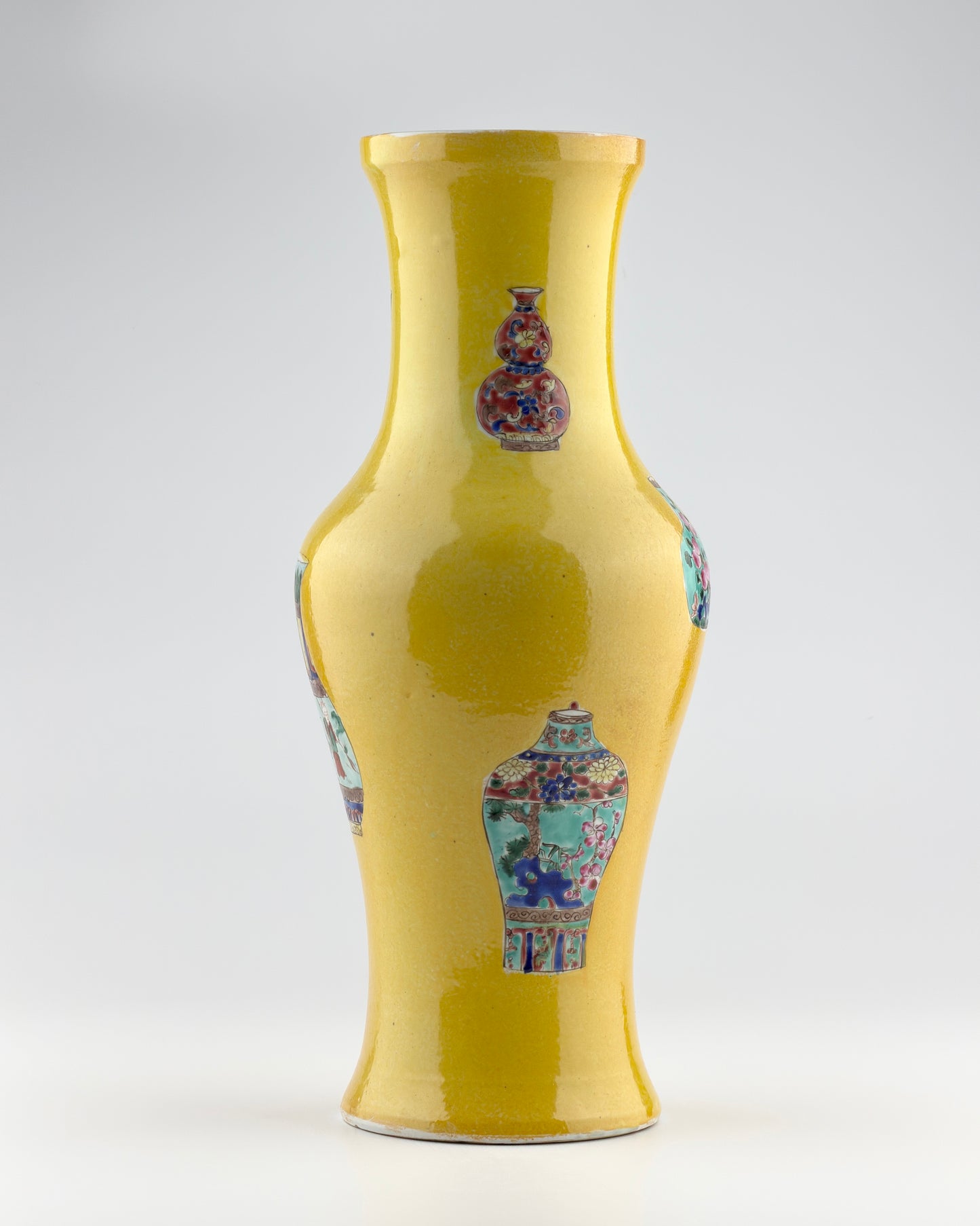 Yellow-Ground Famille Rose Vase with "Vase-within-a-Vase" Motifs
