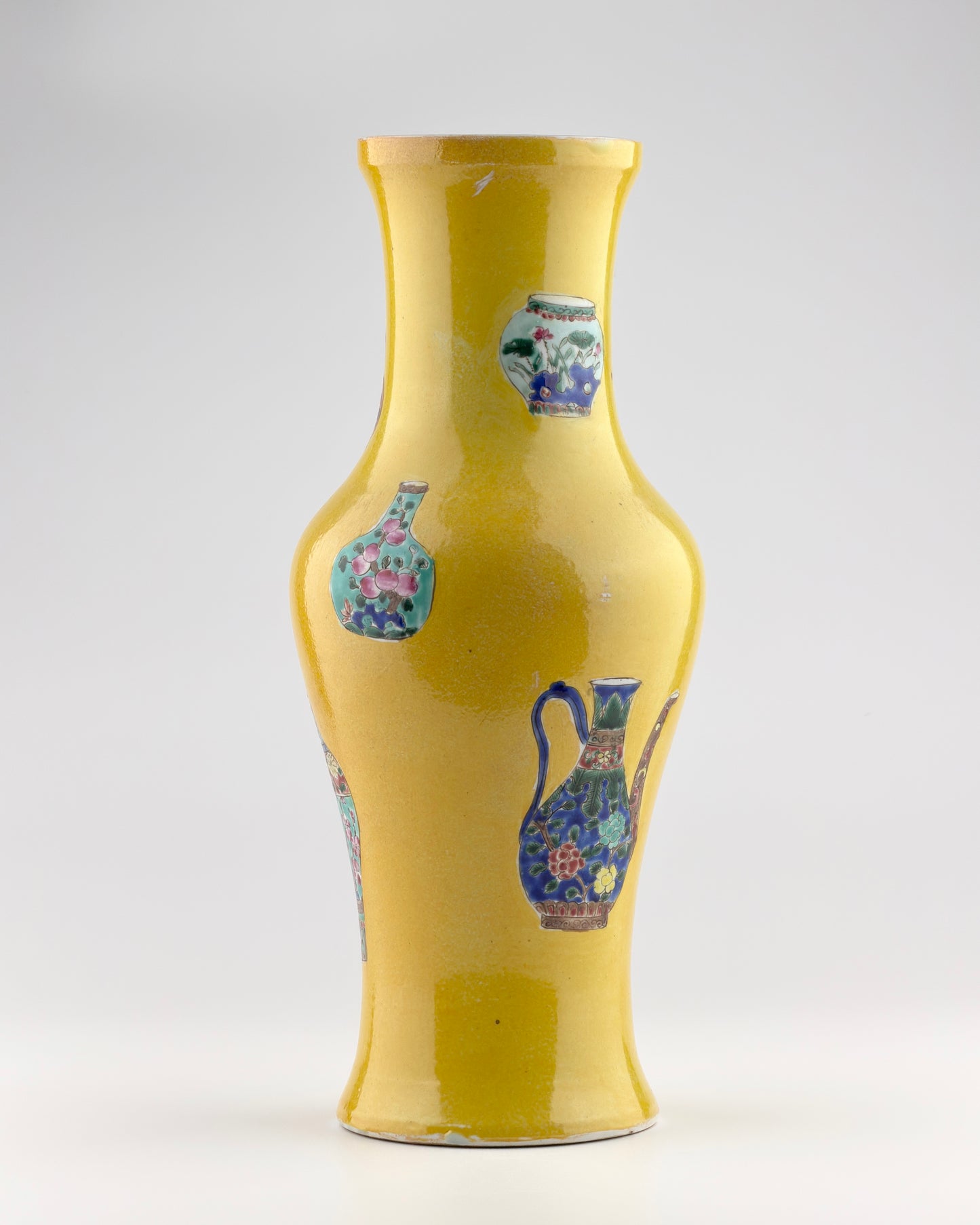 Yellow-Ground Famille Rose Vase with "Vase-within-a-Vase" Motifs