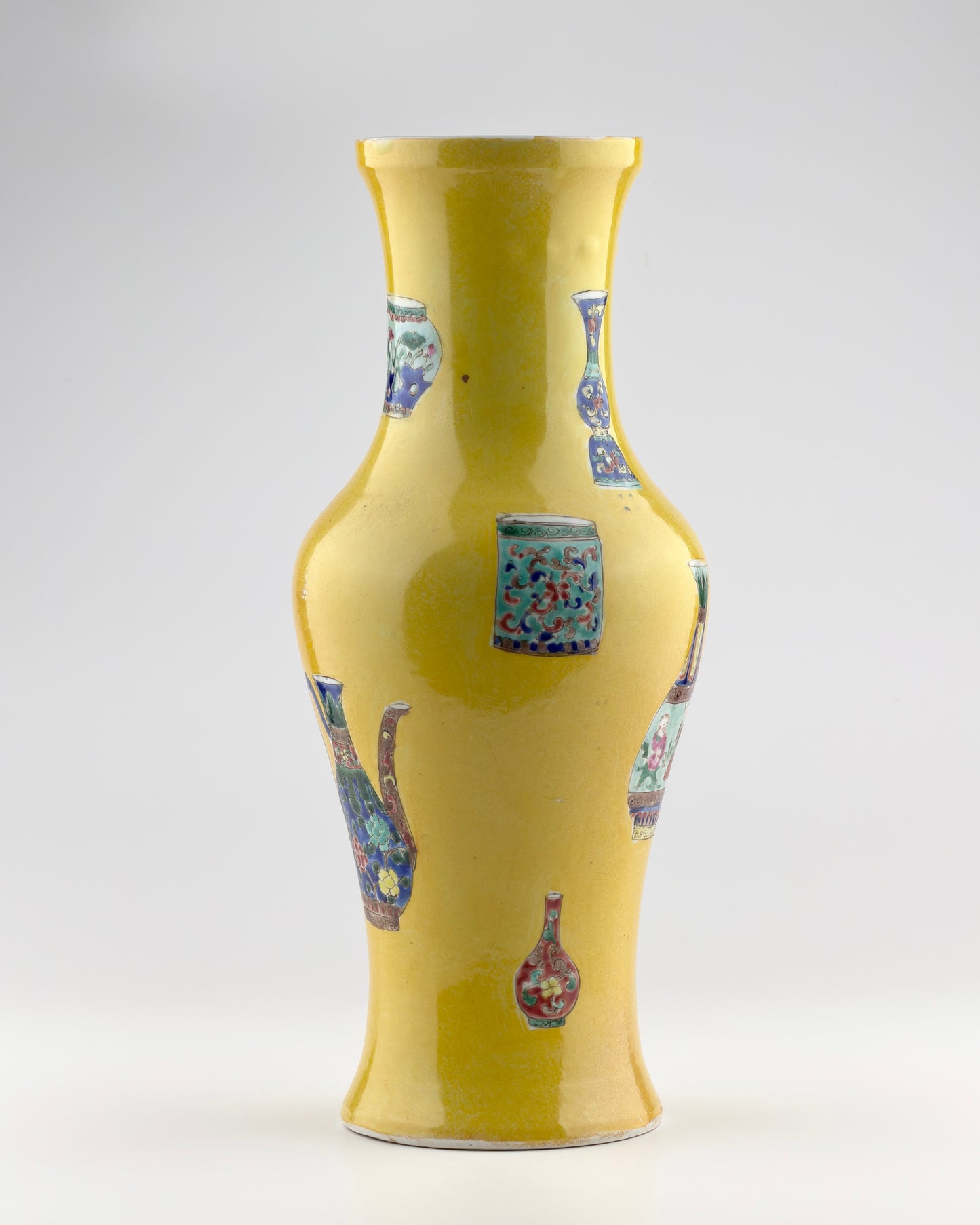Yellow-Ground Famille Rose Vase with "Vase-within-a-Vase" Motifs