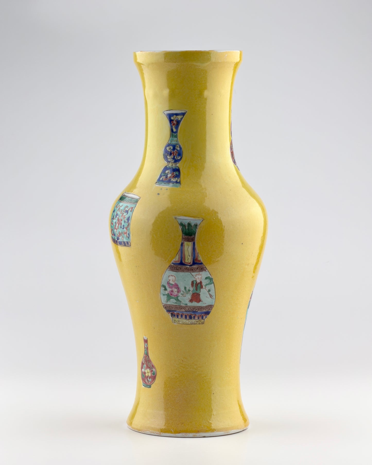 Yellow-Ground Famille Rose Vase with "Vase-within-a-Vase" Motifs