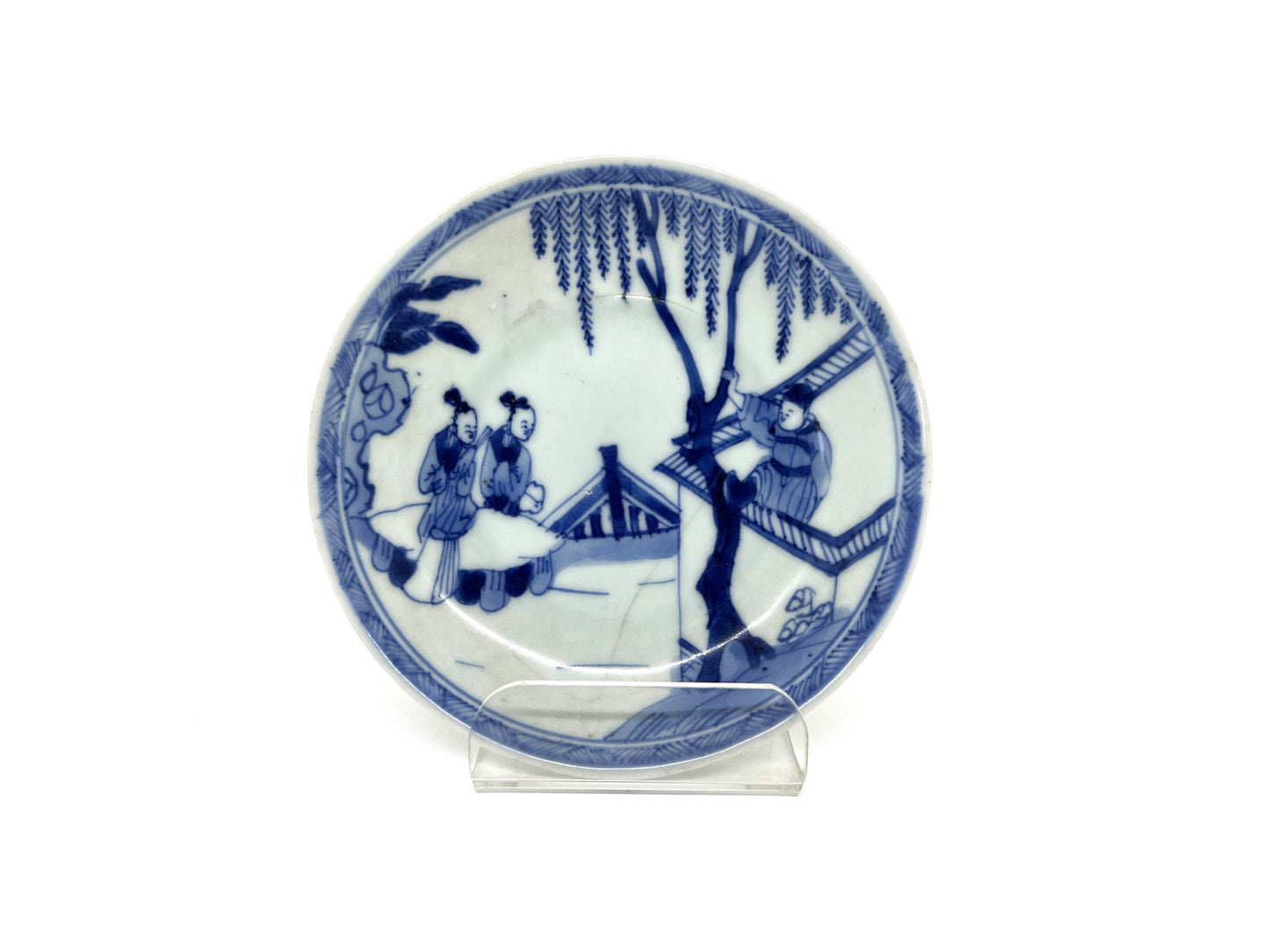 The Romance of the Western Chamber Blue and White Saucer c 1725, Qing Dynasty, Yongzheng Era