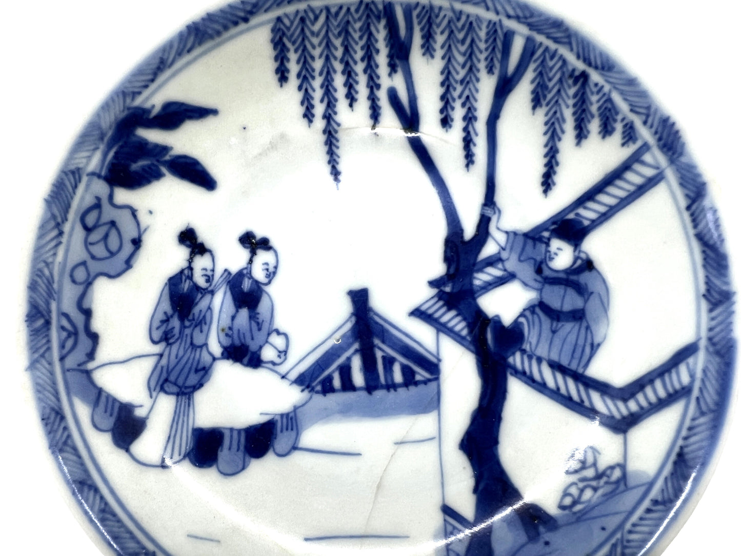 The Romance of the Western Chamber Blue and White Saucer c 1725, Qing Dynasty, Yongzheng Era