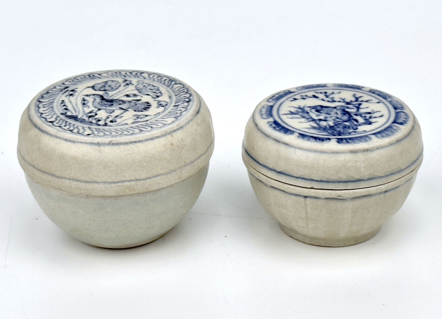 Two Annamese Miniature Covered Boxes with Bird and Plant Motif, 15th century, Le Dynasty