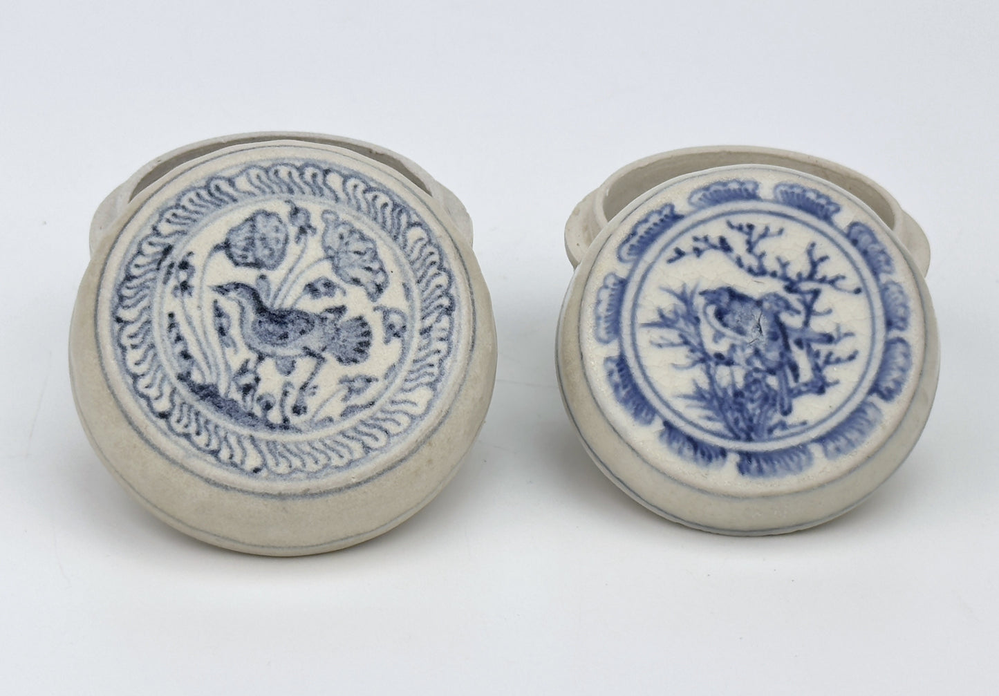 Two Annamese Miniature Covered Boxes with Bird and Plant Motif, 15th century, Le Dynasty