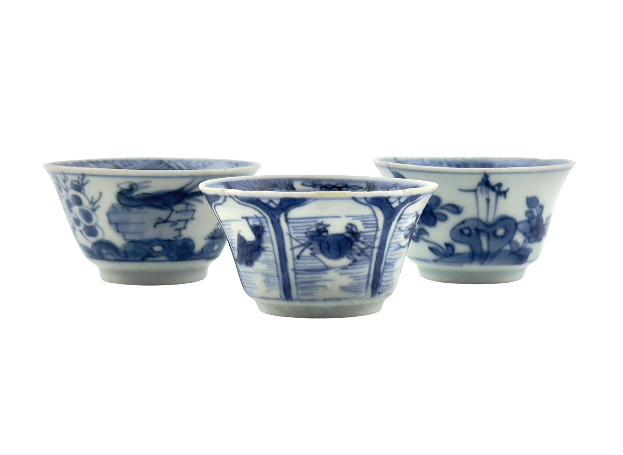 Three Ca Mau Ship Teabowl Set Circa 1725, Qing Dynasty, Yongzheng Era