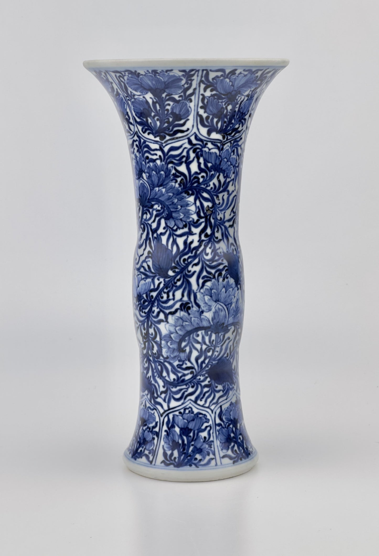 ANCIENT GU BLUE AND WHITE SHAPE VASE, QING DYNASTY, KANGXI ERA, CIRCA 1690