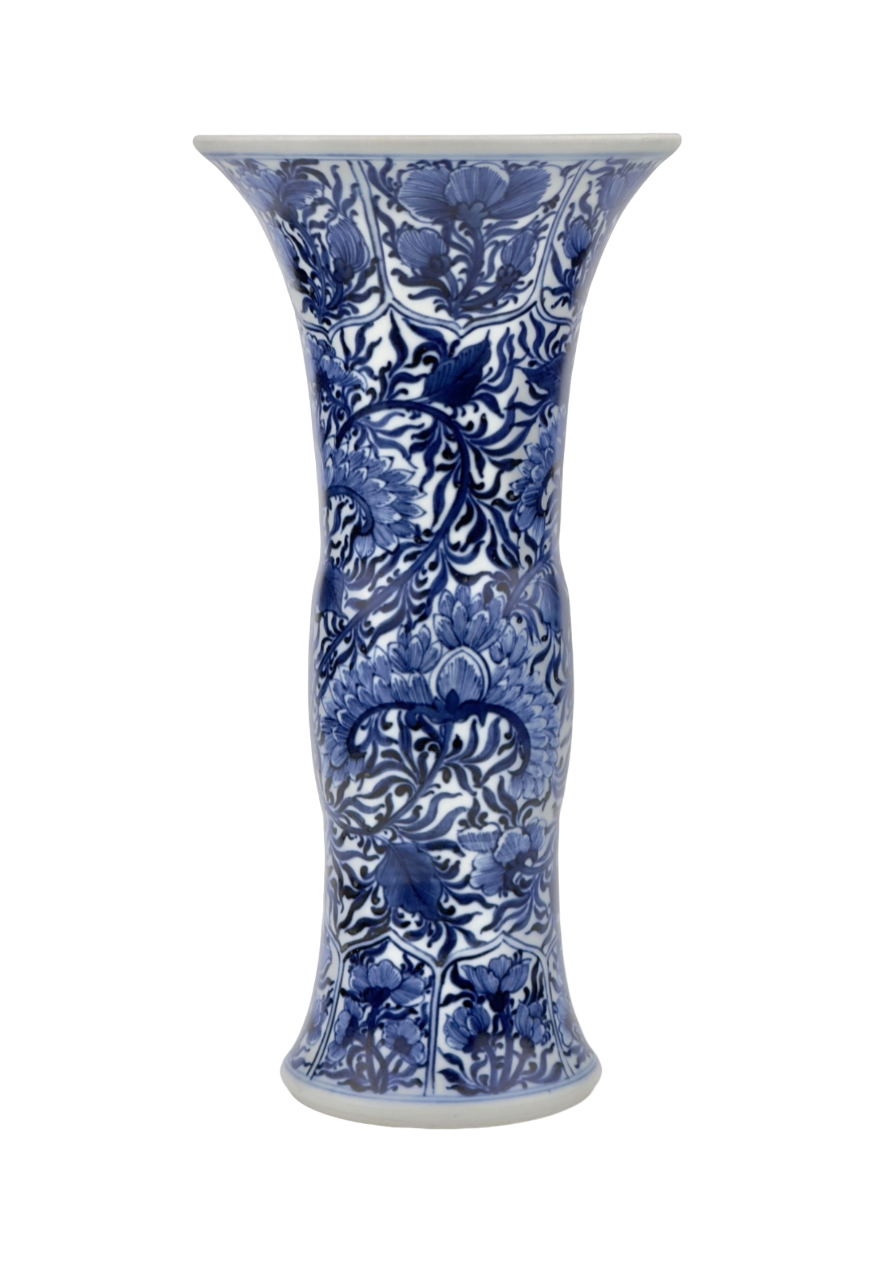 ANCIENT GU BLUE AND WHITE SHAPE VASE, QING DYNASTY, KANGXI ERA, CIRCA 1690